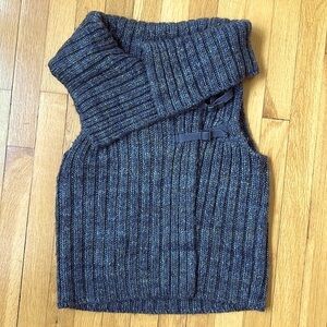 Wool blend knit poncho/vest with decorative oversized collar